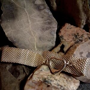 Gold Mesh Bracelet with Heart Charm